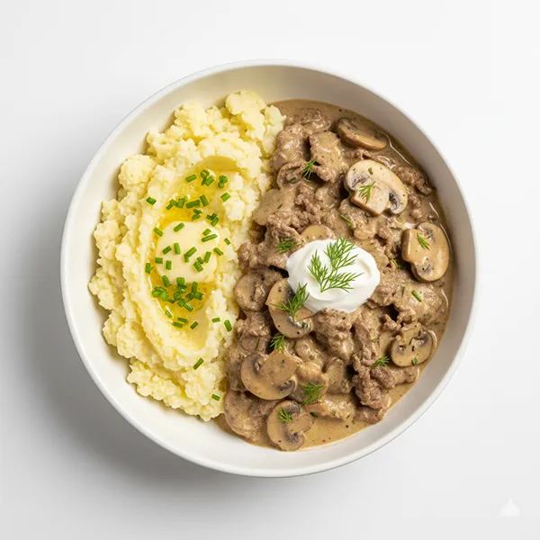 Keto Beef Stroganoff with Cauliflower Mash